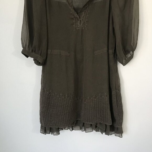 Free People XS Sheer Brown Peasant Boho Mini Shift Dress Embroidered Crochet - Picture 2 of 13